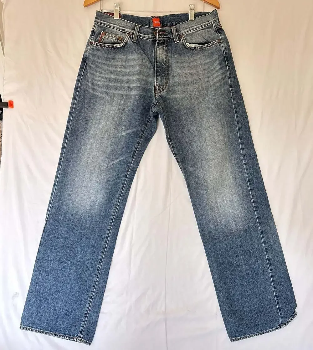 Hugo Boss Orange HB2 Straight Leg Jeans 34x32 Light Wash Distressed Y2K Mens Den